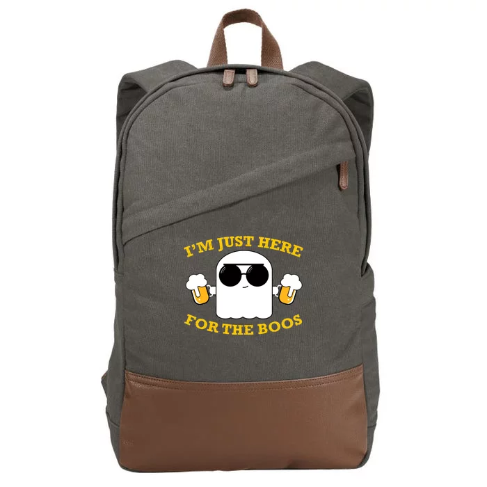 I'm Just Here for the Boos Funny Halloween Beer Ghost Emoji Cotton Canvas Backpack