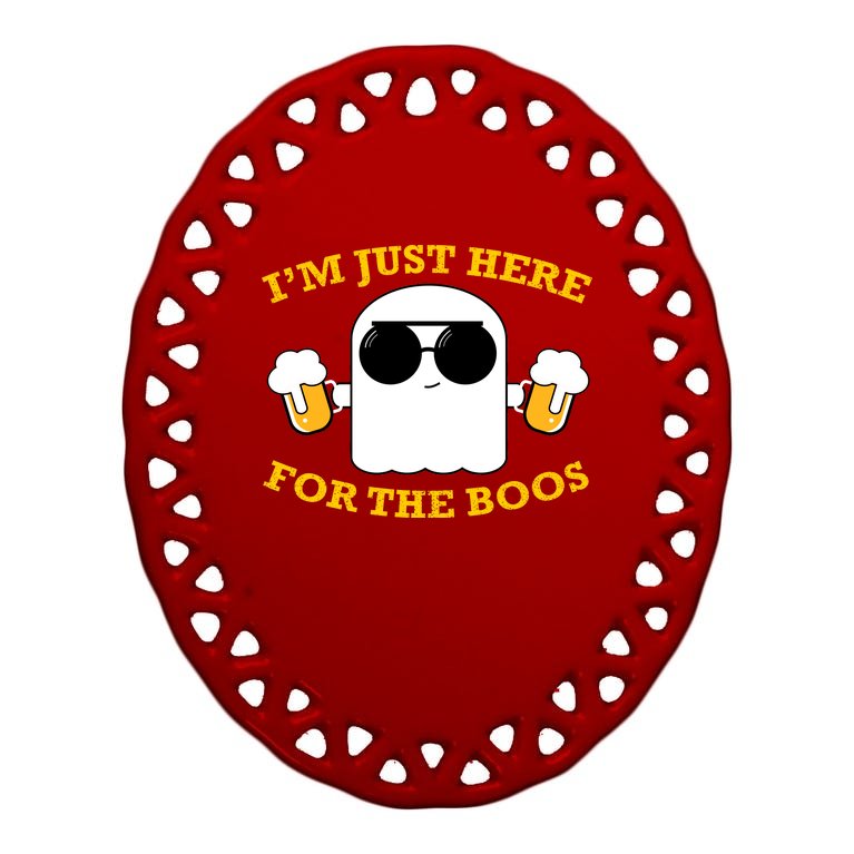 I'm Just Here for the Boos Funny Halloween Beer Ghost Emoji Oval Ornament