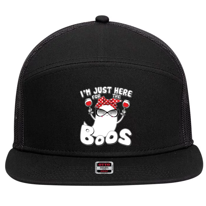 I'm Just Here For The Boos Wine Lover 7 Panel Mesh Trucker Snapback Hat