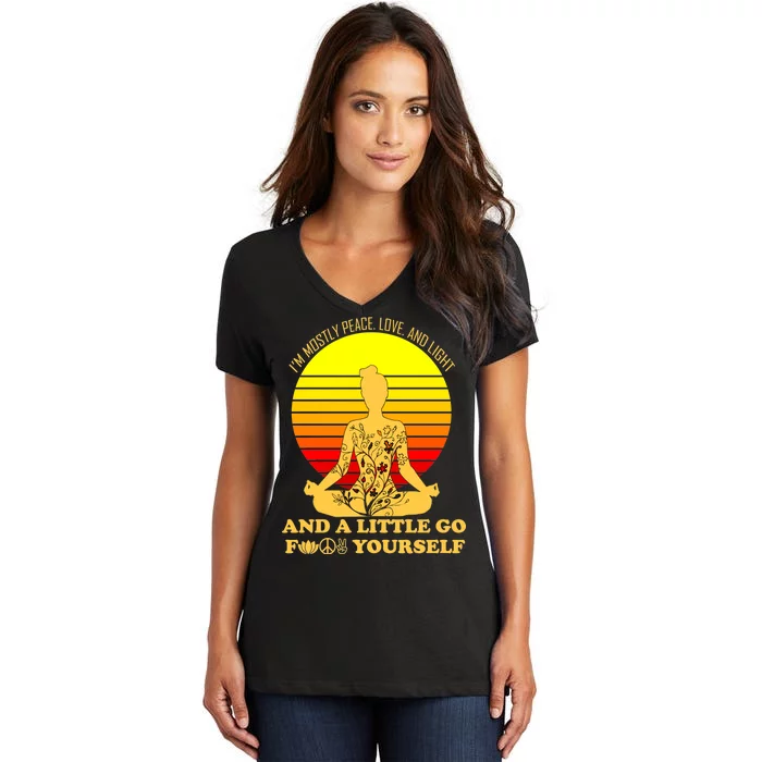 I'm Mostly Peace Love And Light Funny Women's V-Neck T-Shirt