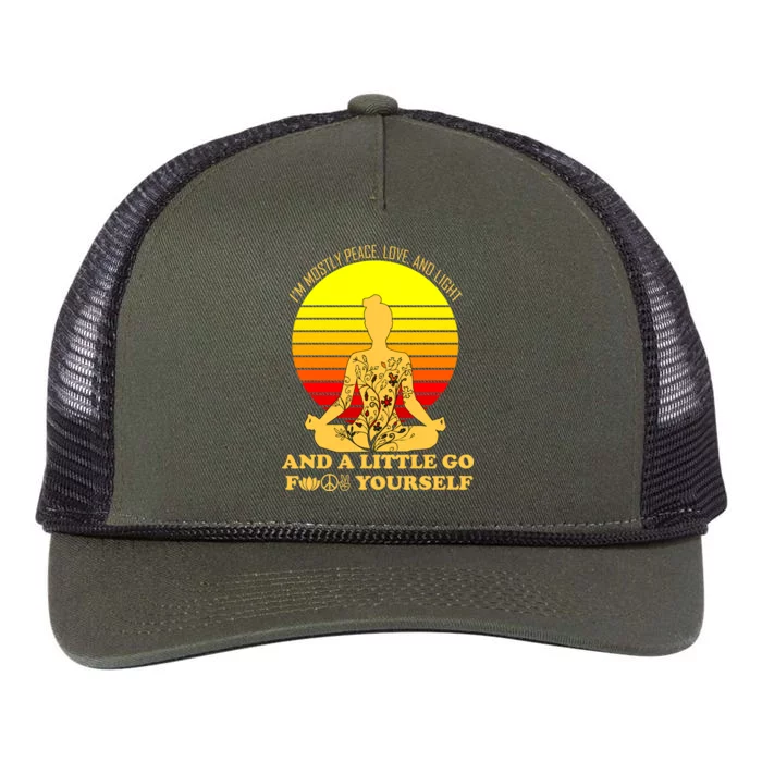 I'm Mostly Peace Love And Light Funny Retro Rope Trucker Hat Cap