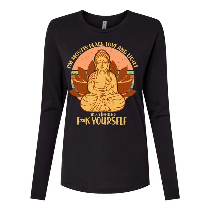 I'm Mostly Peace Love Light Yoga Buddha Womens Cotton Relaxed Long Sleeve T-Shirt