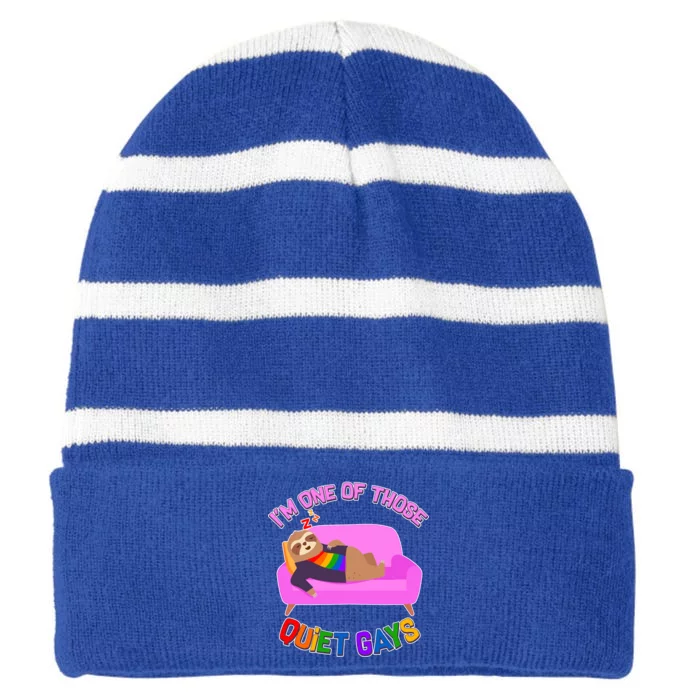 I'm One Of Those Quiet Gays Sloth Striped Beanie with Solid Band