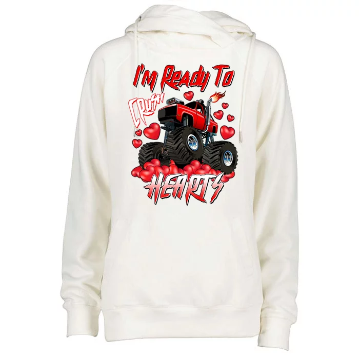 I'm Ready To Crush Hearts Monster Truck Valentine's Day Womens Funnel Neck Pullover Hood