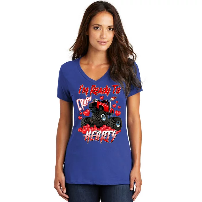 I'm Ready To Crush Hearts Monster Truck Valentine's Day Women's V-Neck T-Shirt