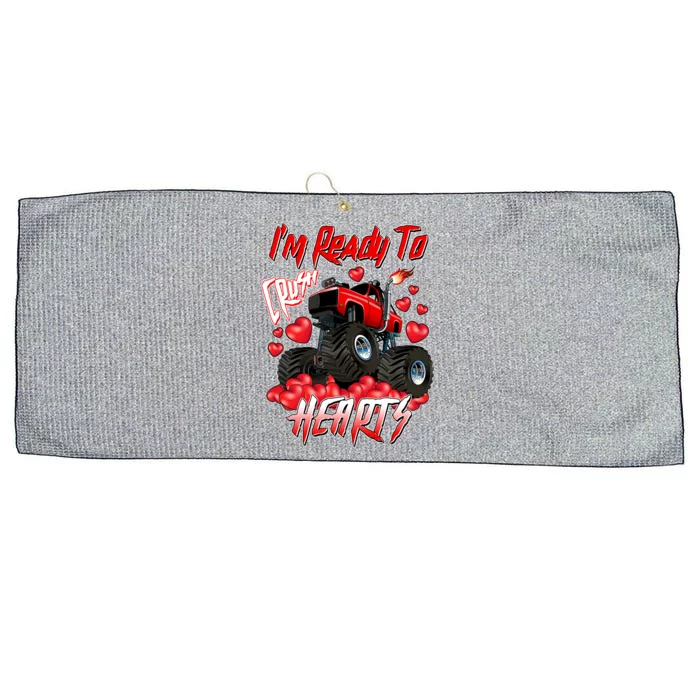 I'm Ready To Crush Hearts Monster Truck Valentine's Day Large Microfiber Waffle Golf Towel