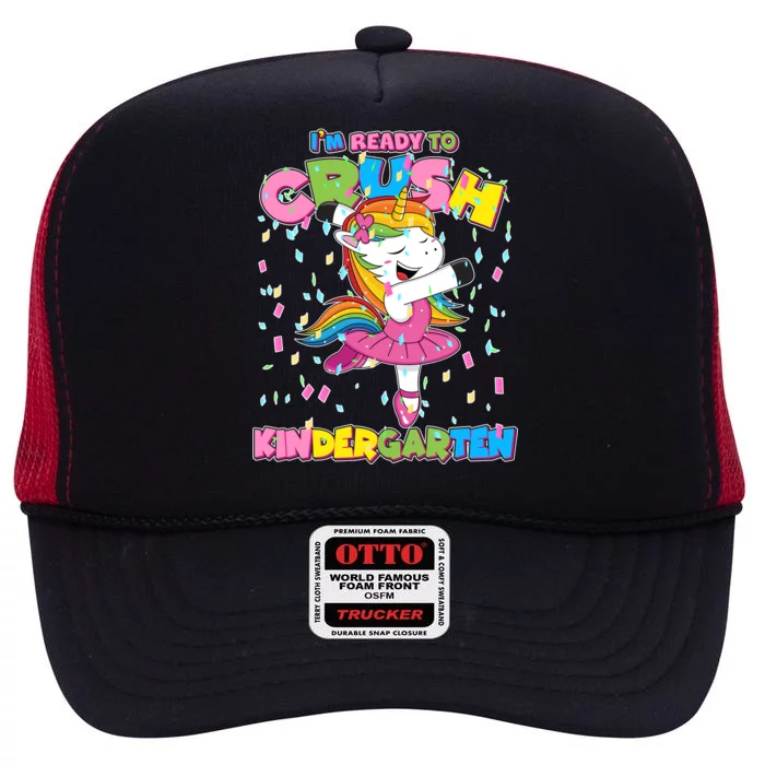 I'm Ready To Crush Kindergarten Cute Unicorn High Crown Mesh Trucker Hat