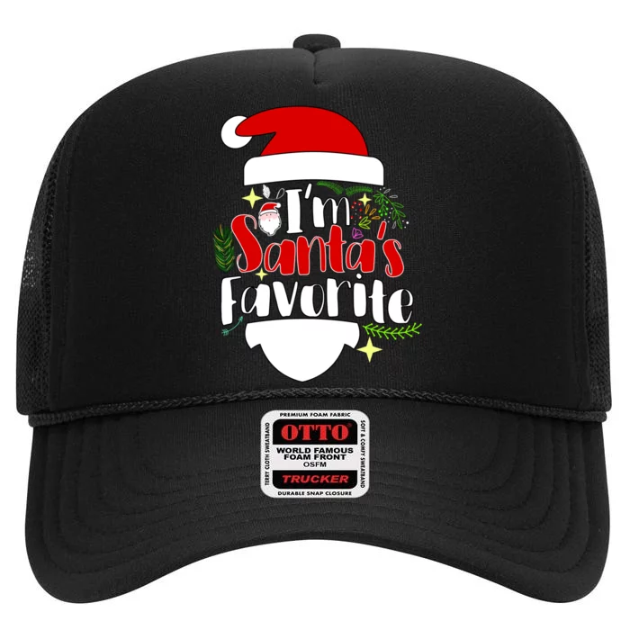 I'm Santa's Favorite Christmas High Crown Mesh Trucker Hat