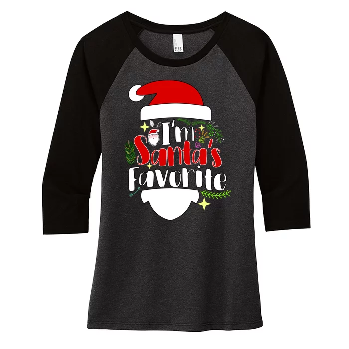 I'm Santa's Favorite Christmas Women's Tri-Blend 3/4-Sleeve Raglan Shirt