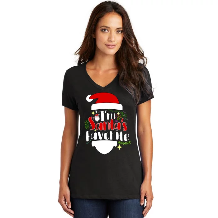 I'm Santa's Favorite Christmas Women's V-Neck T-Shirt