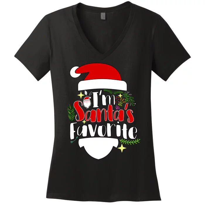 I'm Santa's Favorite Christmas Women's V-Neck T-Shirt