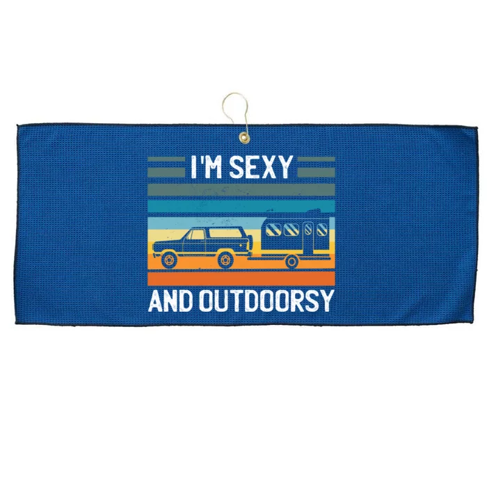 I'm Sexy And Outdoorsy Retro Road Trip Camper Large Microfiber Waffle Golf Towel