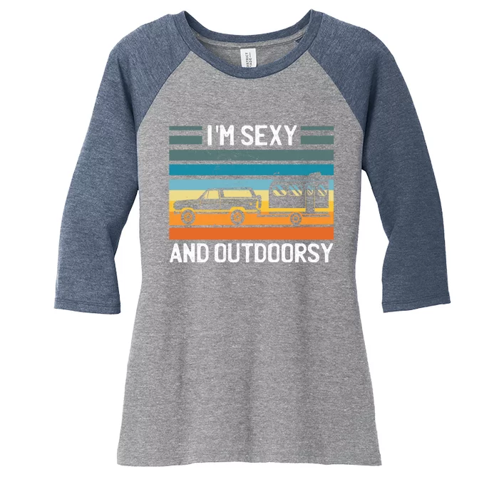 I'm Sexy And Outdoorsy Retro Road Trip Camper Women's Tri-Blend 3/4-Sleeve Raglan Shirt