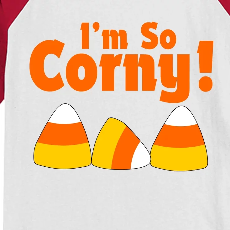 I'm So Corny Candy Corn Halloween Kids Colorblock Raglan Jersey