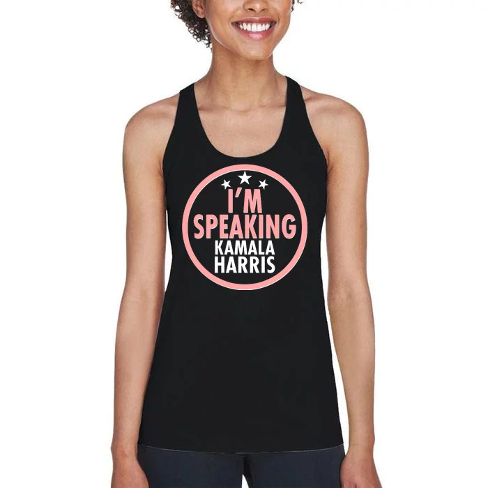 I'm Speaking Emblem Kamala Harris Madam Vice President Women's Racerback Tank