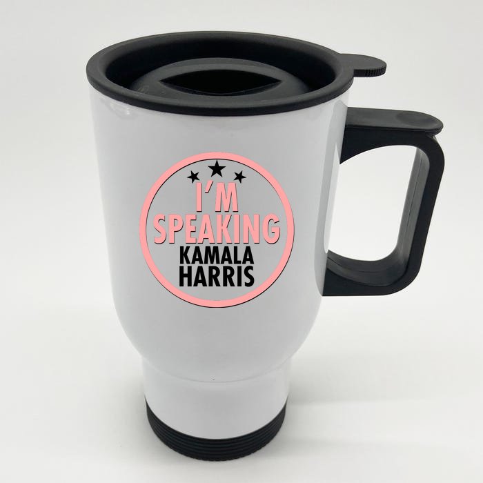 I'm Speaking Emblem Kamala Harris Madam Vice President Front & Back Stainless Steel Travel Mug