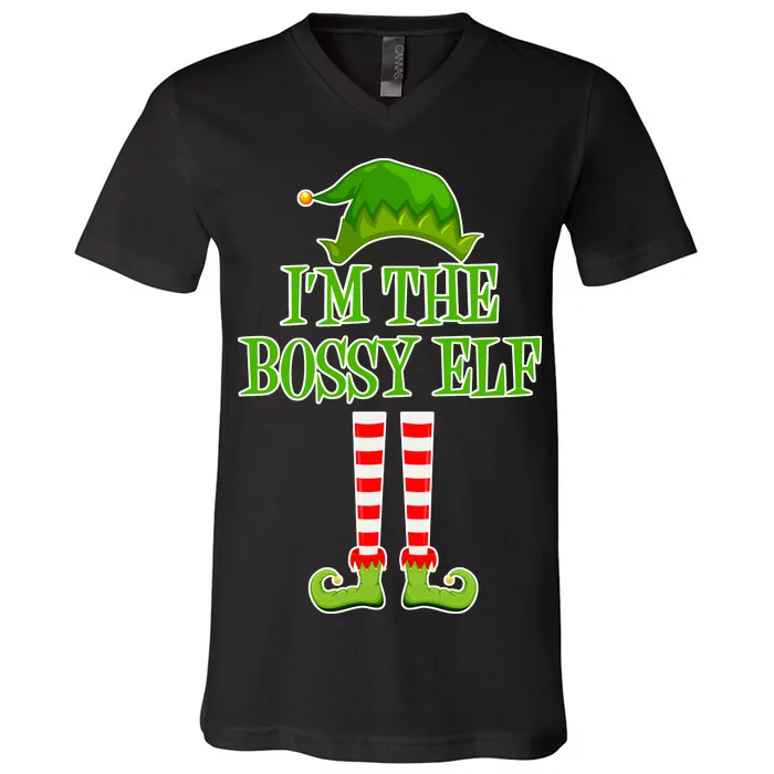 I'm The Bossy Elf Matching Family Christmas V-Neck T-Shirt