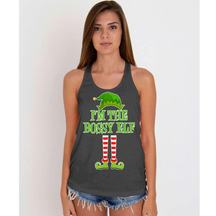 I'm The Bossy Elf Matching Family Christmas Women's Knotted Racerback Tank