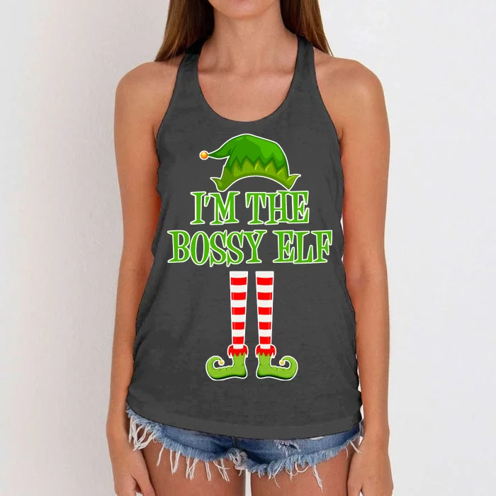 I'm The Bossy Elf Matching Family Christmas Women's Knotted Racerback Tank