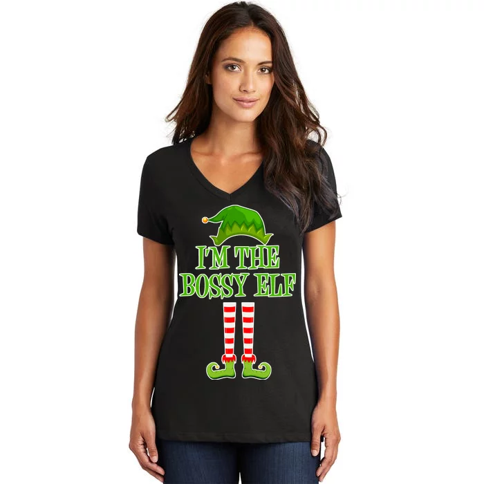 I'm The Bossy Elf Matching Family Christmas Women's V-Neck T-Shirt