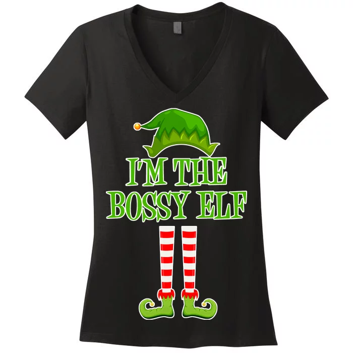 I'm The Bossy Elf Matching Family Christmas Women's V-Neck T-Shirt