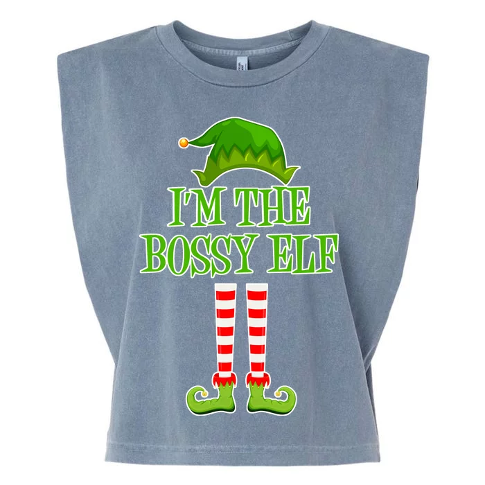 I'm The Bossy Elf Matching Family Christmas Garment-Dyed Women's Muscle Tee