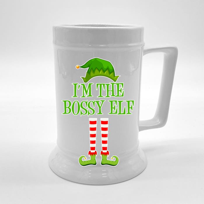 I'm The Bossy Elf Matching Family Christmas Front & Back Beer Stein