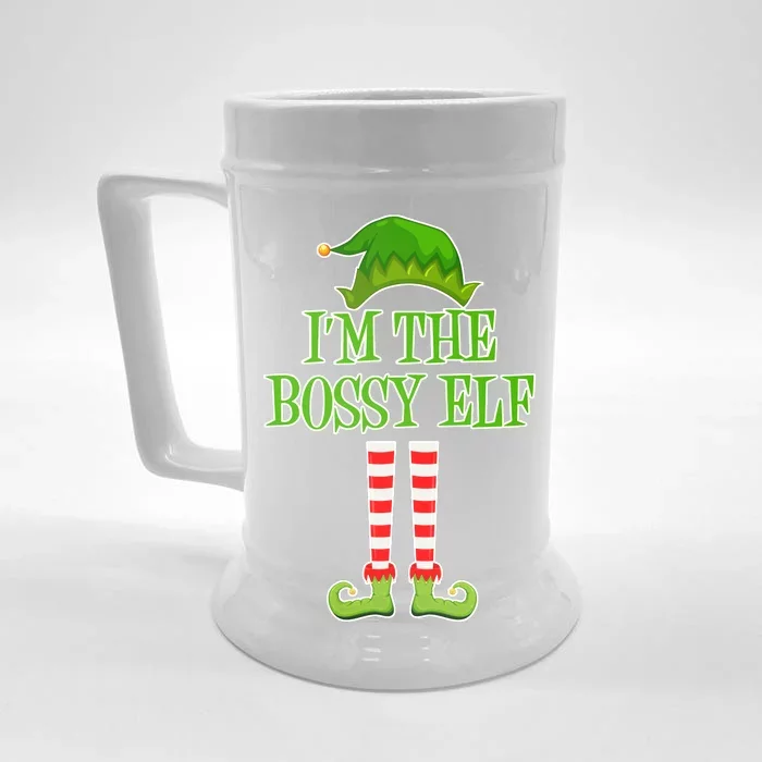 I'm The Bossy Elf Matching Family Christmas Front & Back Beer Stein