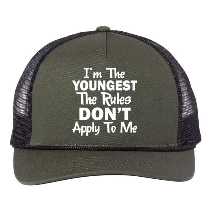 I'm the Youngest the Rules Don't Apply To Me Funny Retro Rope Trucker Hat Cap