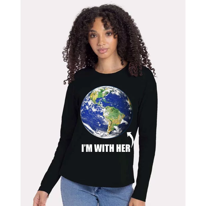 I'm With Her Earth Globe Photo March For Science Womens Cotton Relaxed Long Sleeve T-Shirt