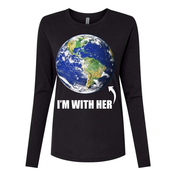 I'm With Her Earth Globe Photo March For Science Womens Cotton Relaxed Long Sleeve T-Shirt