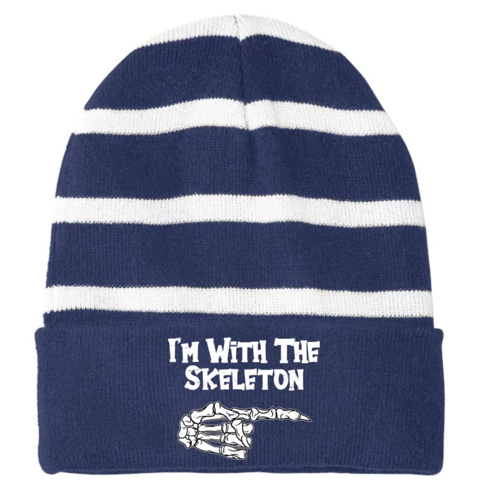 I'm With The Skeleton Funny Halloween Striped Beanie with Solid Band