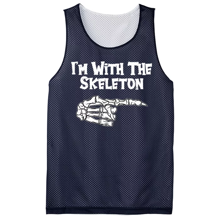 I'm With The Skeleton Funny Halloween Mesh Reversible Basketball Jersey Tank