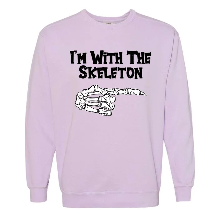 I'm With The Skeleton Funny Halloween Garment-Dyed Sweatshirt