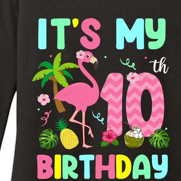 ItS My 10th Birthday Flamingo Hawaii 10 Yrs Old Girl Womens CVC Long Sleeve Shirt