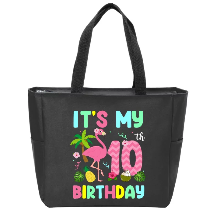 ItS My 10th Birthday Flamingo Hawaii 10 Yrs Old Girl Zip Tote Bag