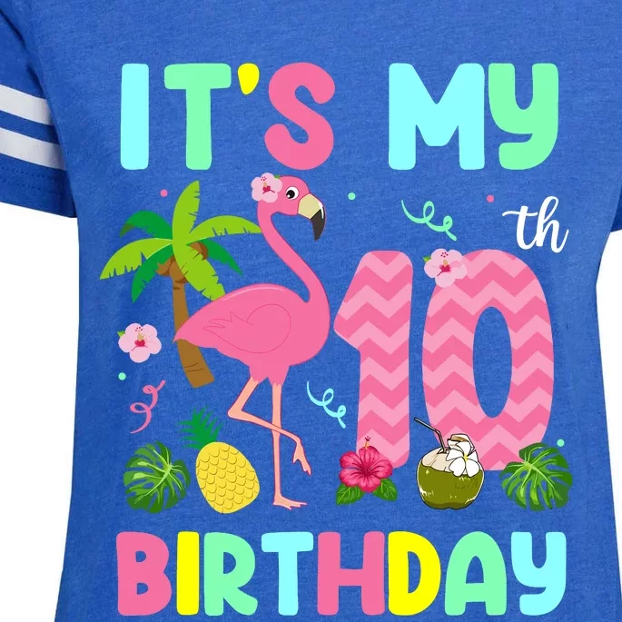 ItS My 10th Birthday Flamingo Hawaii 10 Yrs Old Girl Enza Ladies Jersey Football T-Shirt