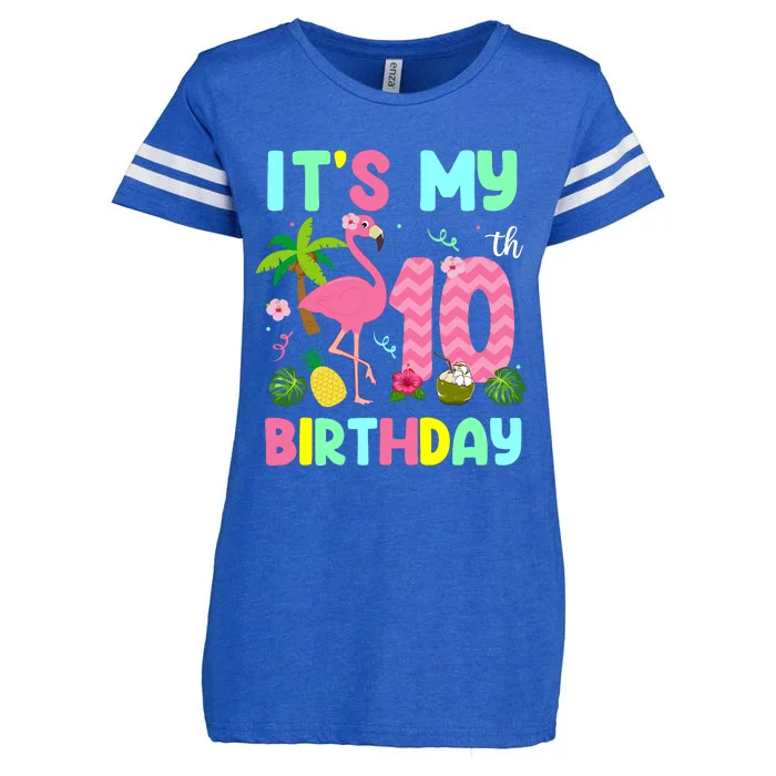 ItS My 10th Birthday Flamingo Hawaii 10 Yrs Old Girl Enza Ladies Jersey Football T-Shirt