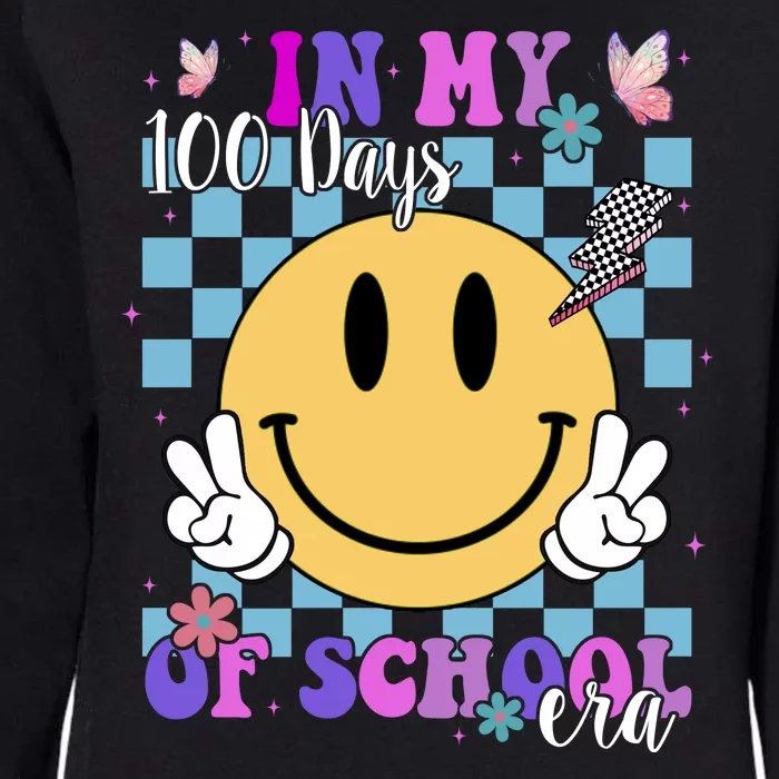 In My 100 Days Of School Era Retro Groovy Smile Womens California Wash Sweatshirt