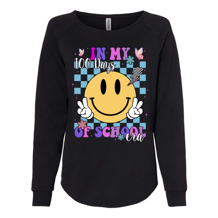 In My 100 Days Of School Era Retro Groovy Smile Womens California Wash Sweatshirt