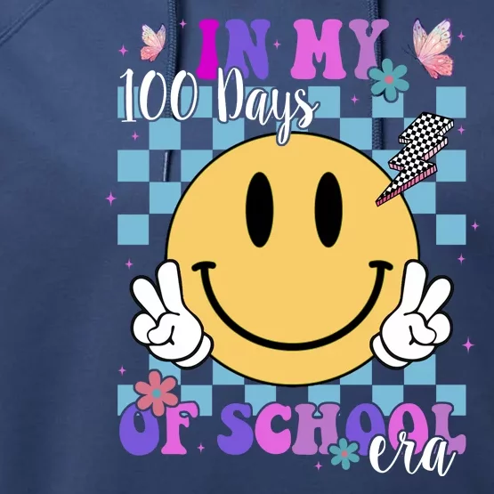 In My 100 Days Of School Era Retro Groovy Smile Performance Fleece Hoodie