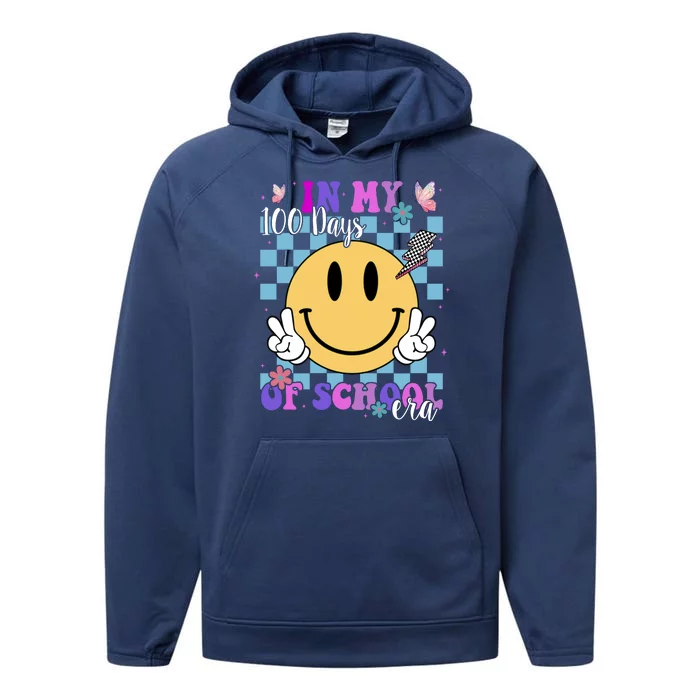 In My 100 Days Of School Era Retro Groovy Smile Performance Fleece Hoodie