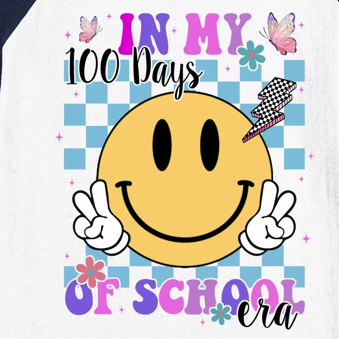 In My 100 Days Of School Era Retro Groovy Smile Baseball Sleeve Shirt