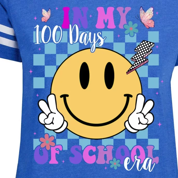 In My 100 Days Of School Era Retro Groovy Smile Enza Ladies Jersey Football T-Shirt