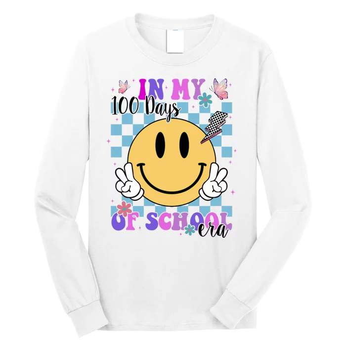 In My 100 Days Of School Era Retro Groovy Smile Long Sleeve Shirt