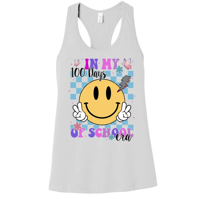 In My 100 Days Of School Era Retro Groovy Smile Women's Racerback Tank