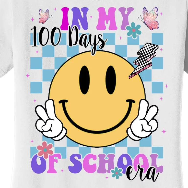 In My 100 Days Of School Era Retro Groovy Smile Women's T-Shirt