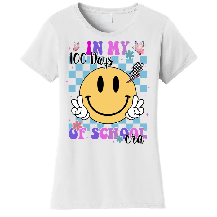 In My 100 Days Of School Era Retro Groovy Smile Women's T-Shirt