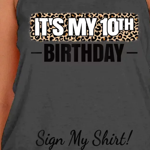 It's My 10th Birthday Party 10 Years Old Girl Sign My Women's Knotted Racerback Tank