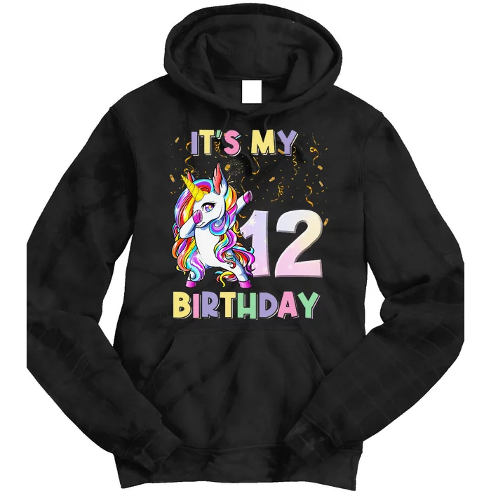 It's My 12th Birthday Unicorn 12 Year Olds Outfit Tie Dye Hoodie